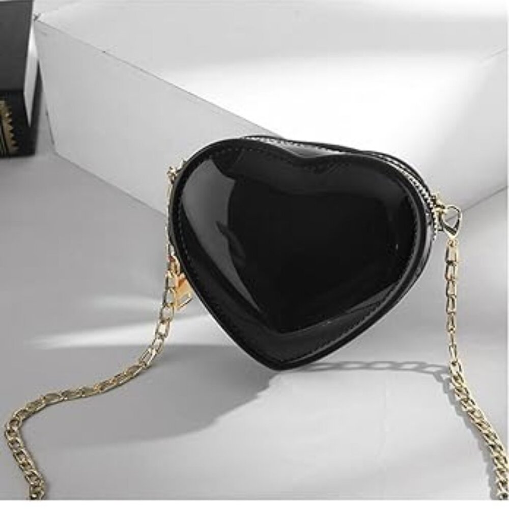 Girls Crossbody Purse Cute Heart-shaped Shoulder Kid Bag Lacquer Leather Princes